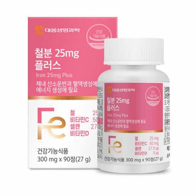 대웅생명과학 철분 25mg 플러스 300mgx90정