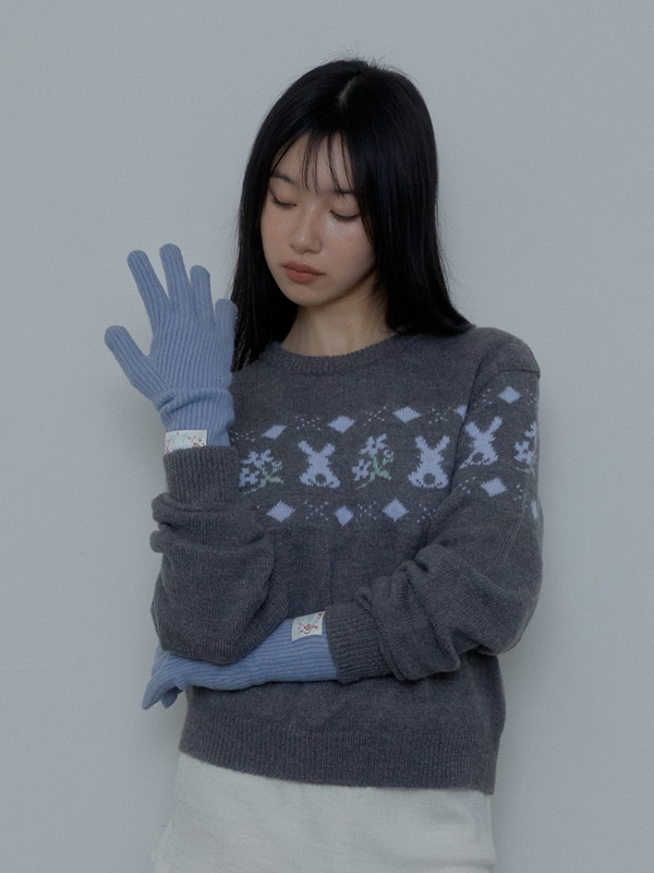 FINGER HOLE KNIT GLOVES (LIGHT BLUE)