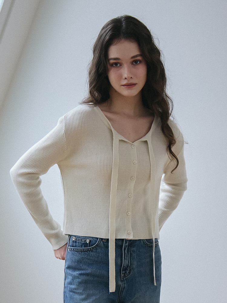 RIBBON TIE KNIT CARDIGAN_CREAM