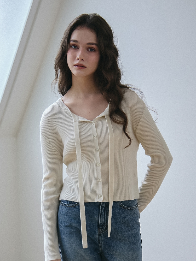 RIBBON TIE KNIT CARDIGAN_CREAM