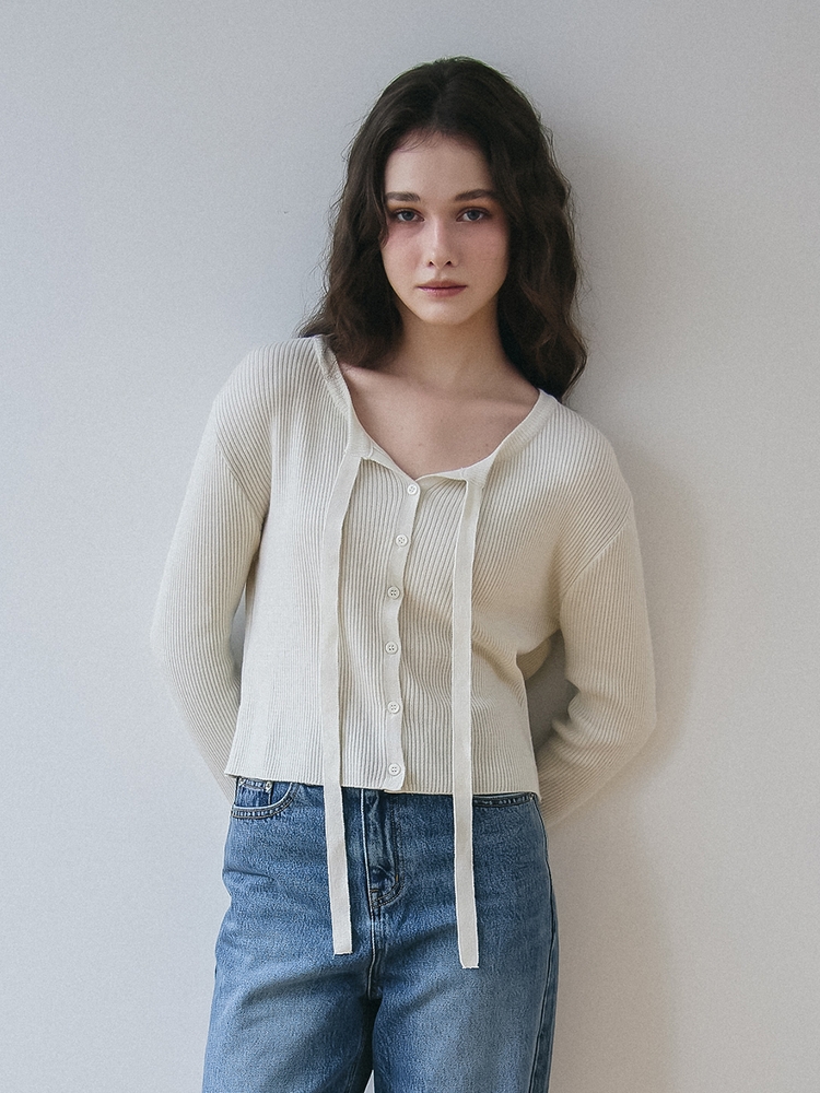 RIBBON TIE KNIT CARDIGAN_CREAM