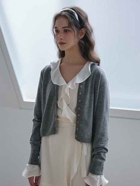 CASHMERE BLENDED KNIT CARDIGAN_GREY