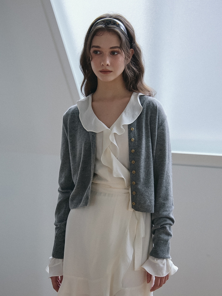 CASHMERE BLENDED KNIT CARDIGAN_GREY