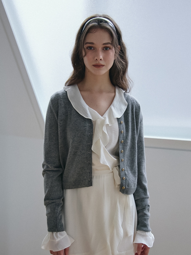 CASHMERE BLENDED KNIT CARDIGAN_GREY