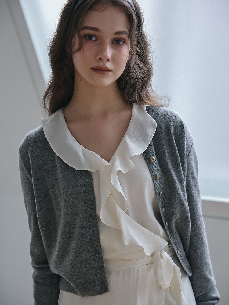 CASHMERE BLENDED KNIT CARDIGAN_GREY