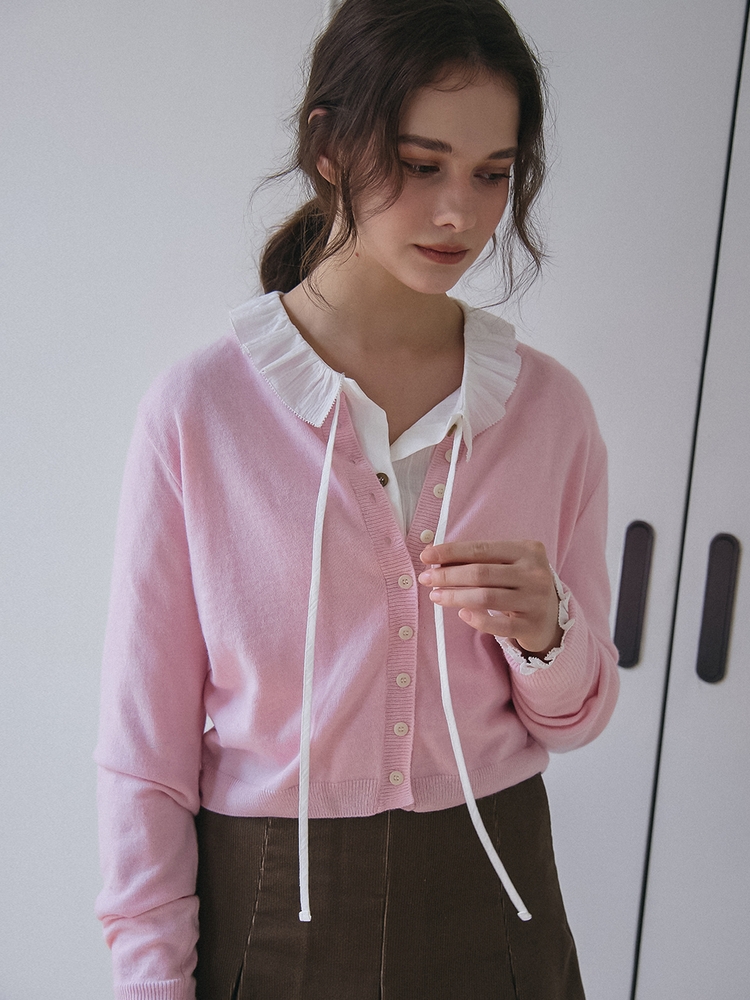 CASHMERE BLENDED KNIT CARDIGAN_PINK