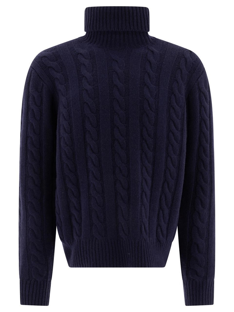 폴로 랄프로렌 FW24 Wool and cashmere cable-knit turtleneck sweater 710917035006HUNTER NAVY Blue