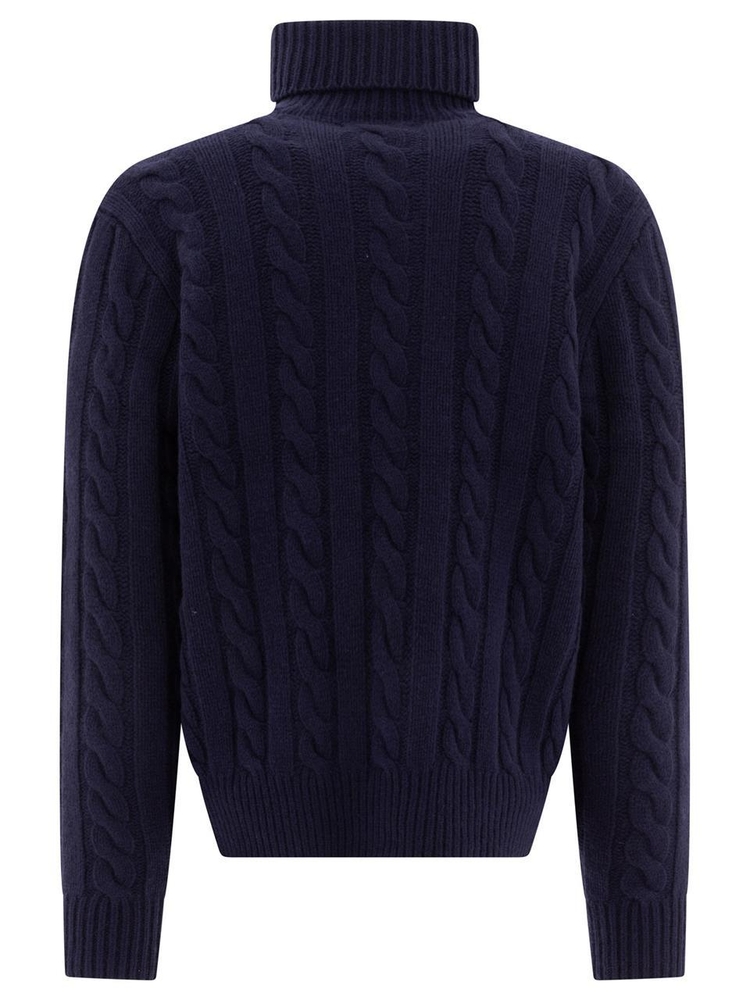 폴로 랄프로렌 FW24 Wool and cashmere cable-knit turtleneck sweater 710917035006HUNTER NAVY Blue