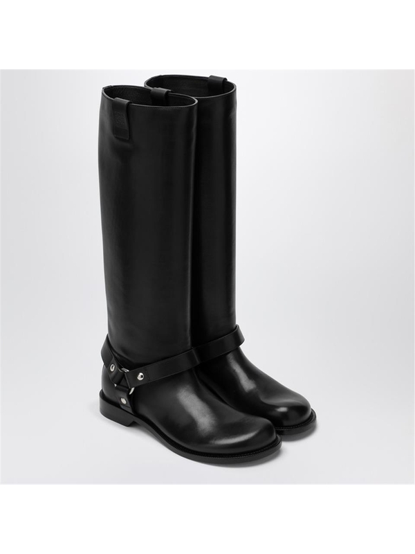 로에베 FW24 Loewe Campo Biker high boot in black calfskin leather LLSC285X03LE Black