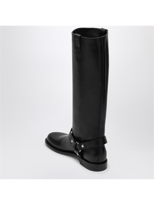 로에베 FW24 Loewe Campo Biker high boot in black calfskin leather LLSC285X03LE Black