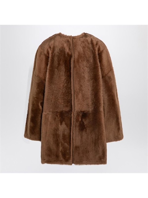 막스마라 아뜰리에 FW24 Max Mara Atelier Brown shearling reversible cardigan coat SANTOSWO Black