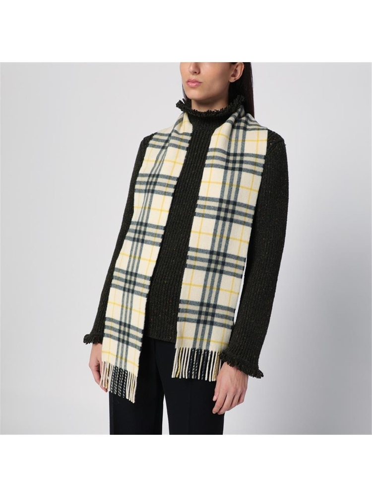 버버리 FW24 Burberry Yellow and green Check cashmere scarf 8098725160205 Black