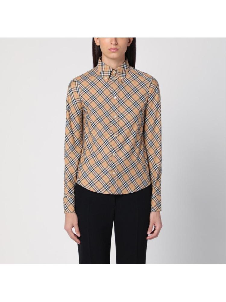 버버리 FW24 Burberry Beige button-down shirt with Check pattern 8098252160893 Beige