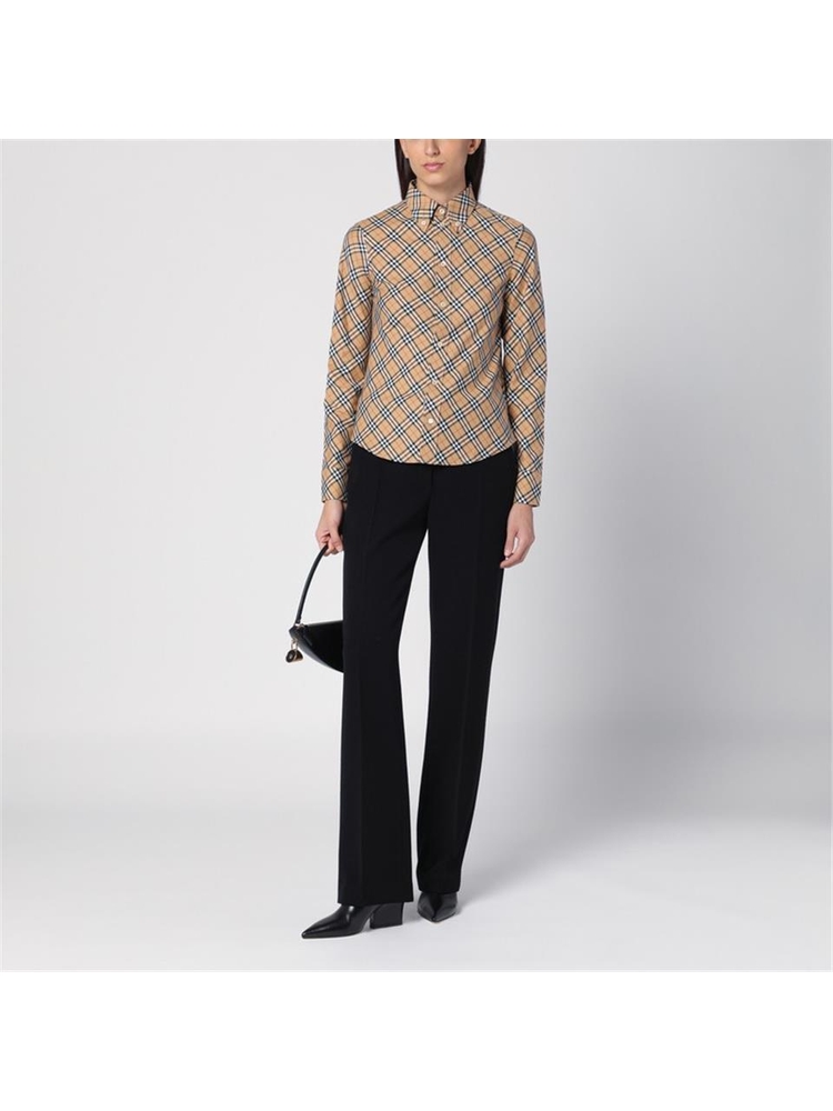 버버리 FW24 Burberry Beige button-down shirt with Check pattern 8098252160893 Beige