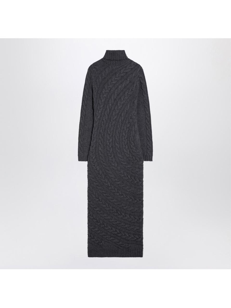 막스마라 FW24 Max Mara Grey wool and cashmere turtleneck dress ARTEWO Brown