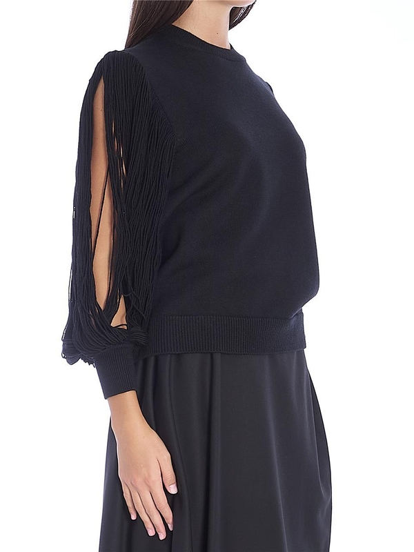 알라이아 FW24 Pullover with fringed sleeves AA9S03196M902_995 BLACK