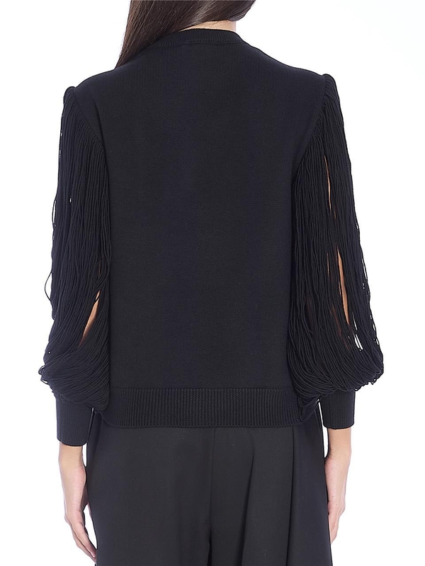 알라이아 FW24 Pullover with fringed sleeves AA9S03196M902_995 BLACK