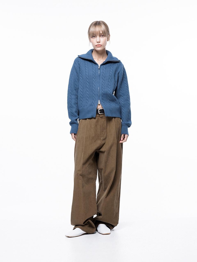 Corduroy One-tuck Wide Pants - Brown /M243PT01BRW