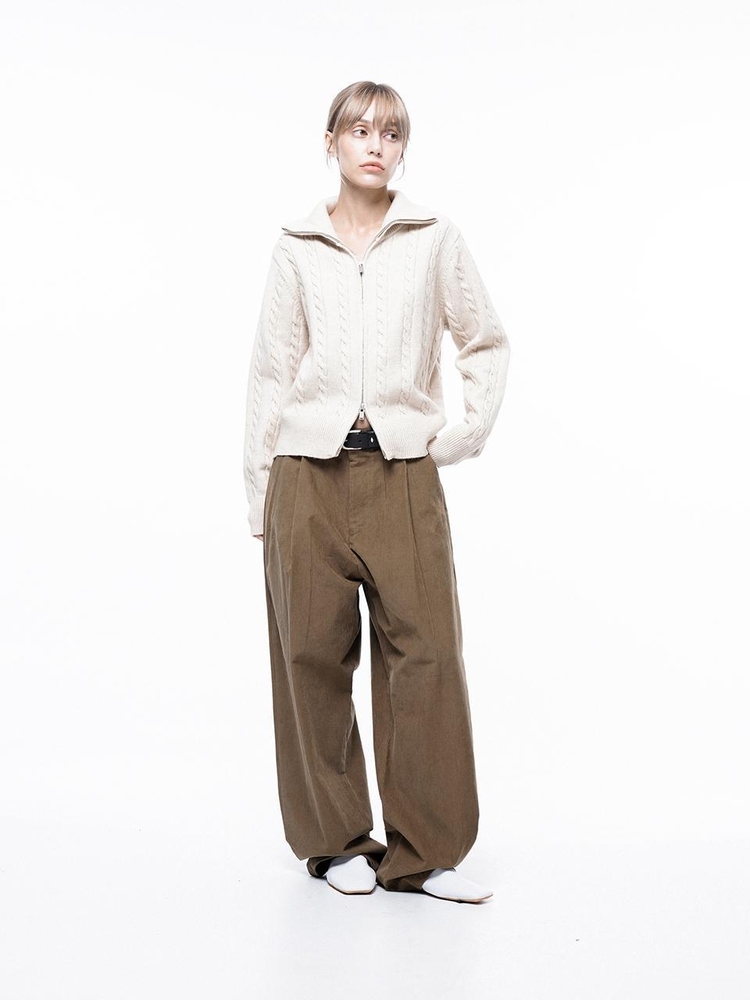 Corduroy One-tuck Wide Pants - Brown /M243PT01BRW