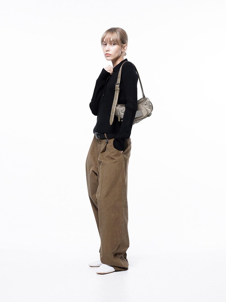 Corduroy One-tuck Wide Pants - Brown /M243PT01BRW