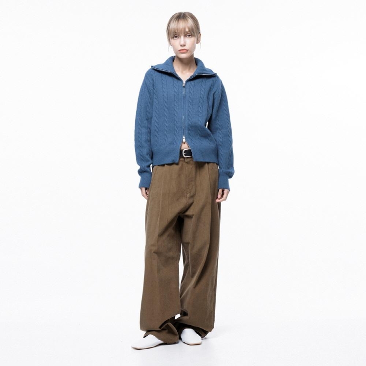 Corduroy One-tuck Wide Pants - Brown /M243PT01BRW