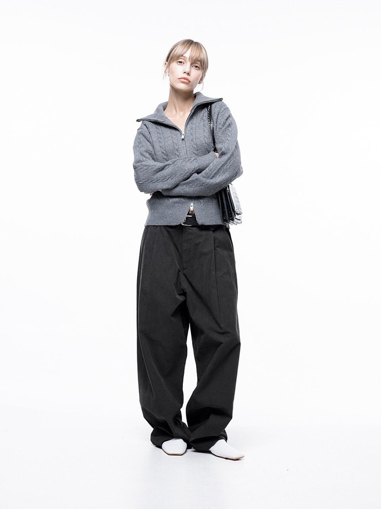 Corduroy One-tuck Wide Pants - Charcoal /M243PT01CH