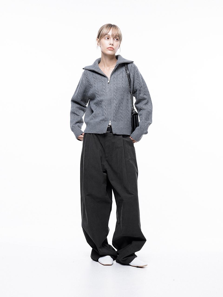 Corduroy One-tuck Wide Pants - Charcoal /M243PT01CH