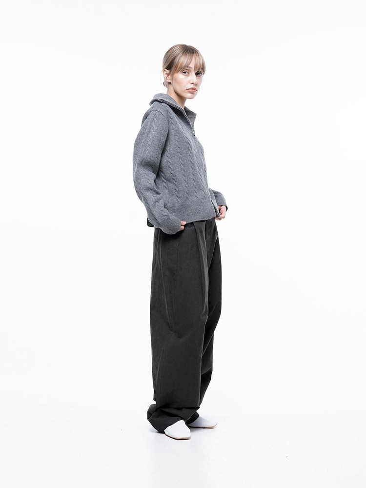 Corduroy One-tuck Wide Pants - Charcoal /M243PT01CH