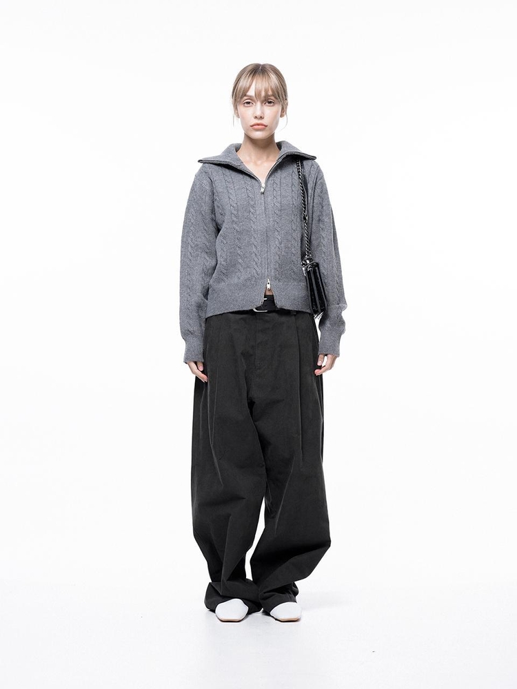 Corduroy One-tuck Wide Pants - Charcoal /M243PT01CH