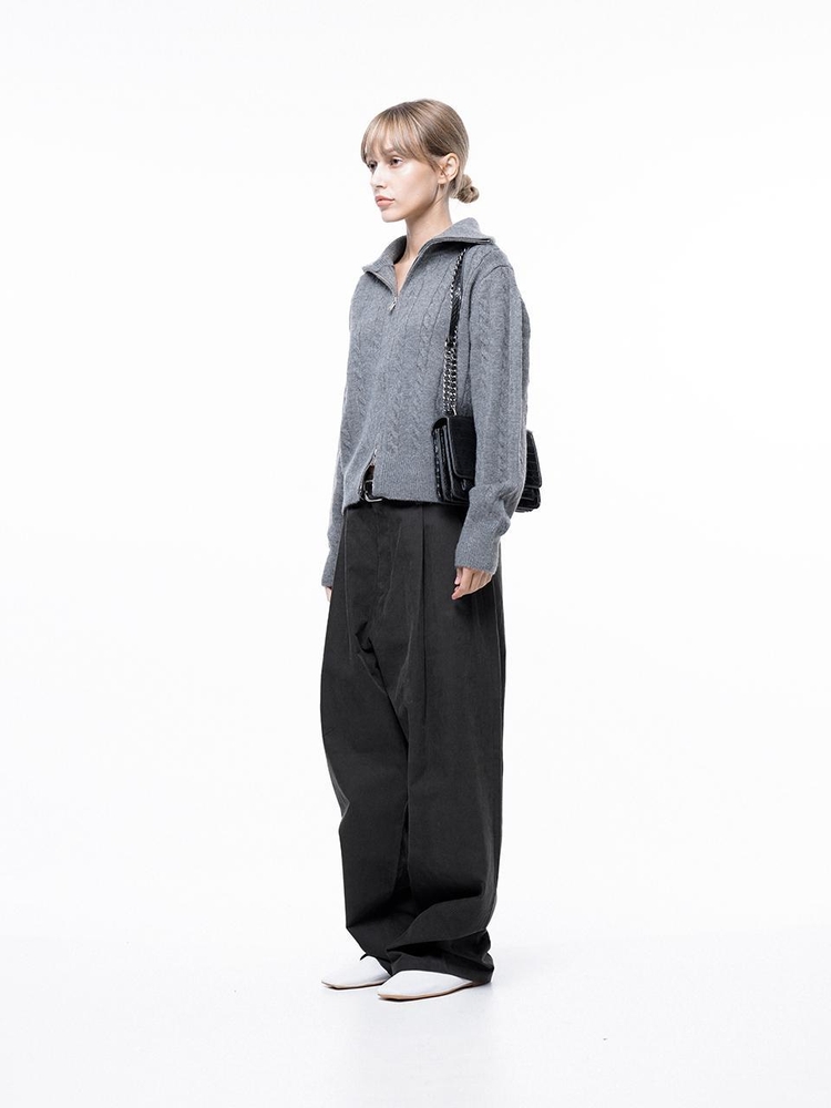 Corduroy One-tuck Wide Pants - Charcoal /M243PT01CH