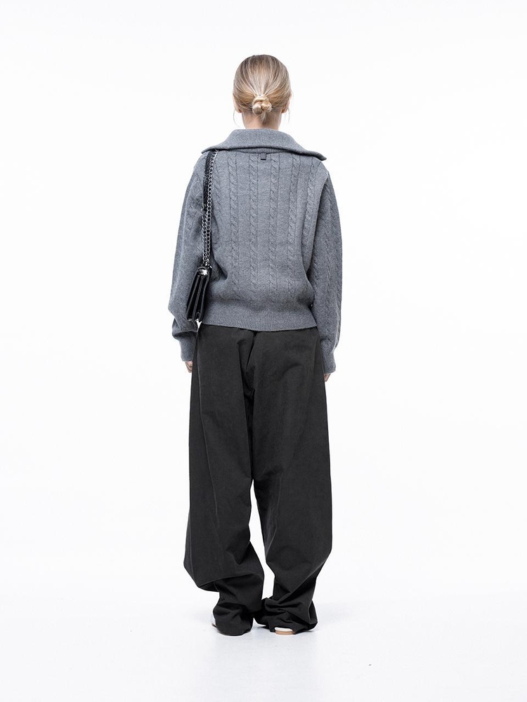 Corduroy One-tuck Wide Pants - Charcoal /M243PT01CH