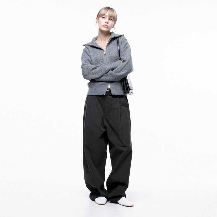 Corduroy One-tuck Wide Pants - Charcoal /M243PT01CH