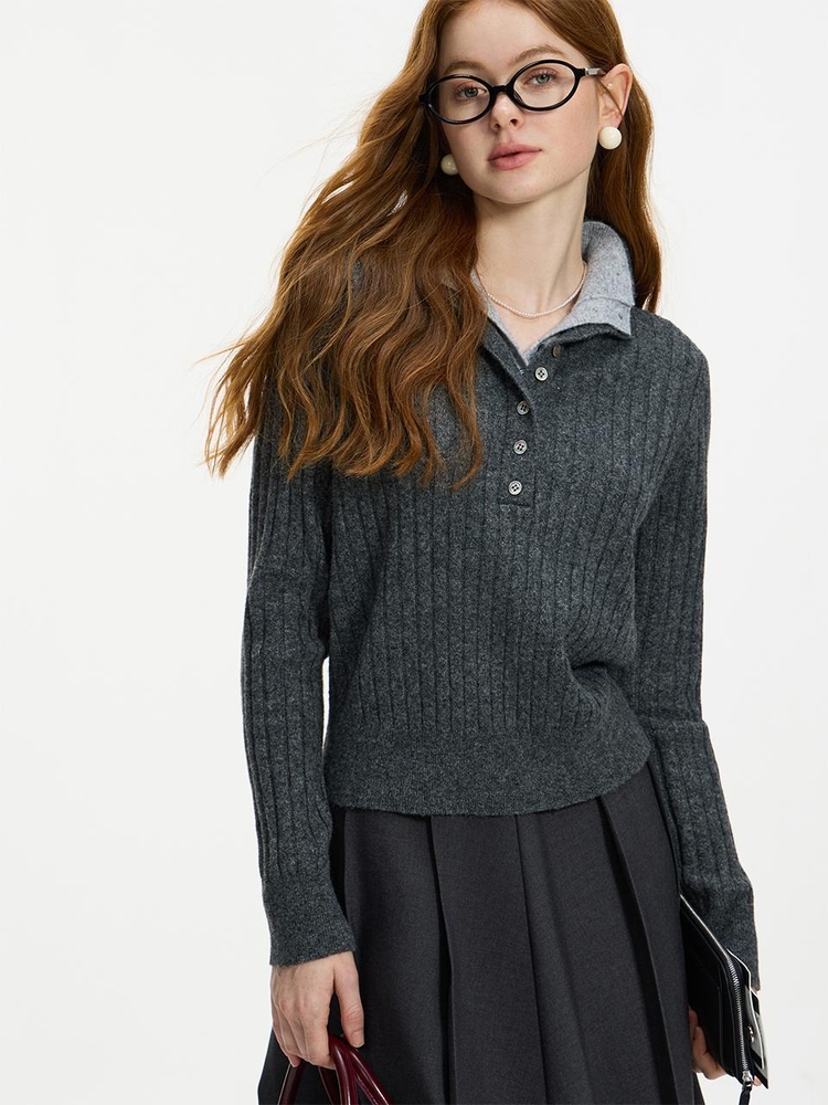 WD_Fake layered collar wool knit top