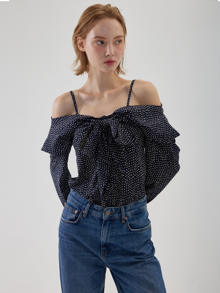 Nala Polka Dot Off-Shoulder Blouse - Navy