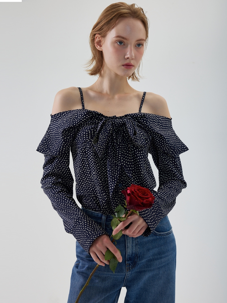 Nala Polka Dot Off-Shoulder Blouse - Navy