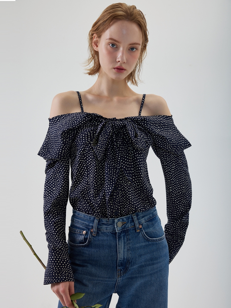 Nala Polka Dot Off-Shoulder Blouse - Navy