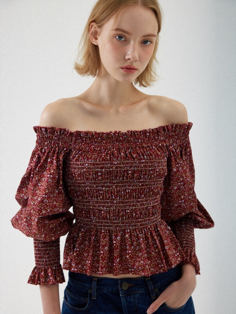 Ellie Off-Shoulder Smocked Blouse - Burgundy