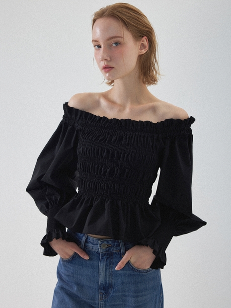 Ellie Off-Shoulder Smocked Blouse - Black