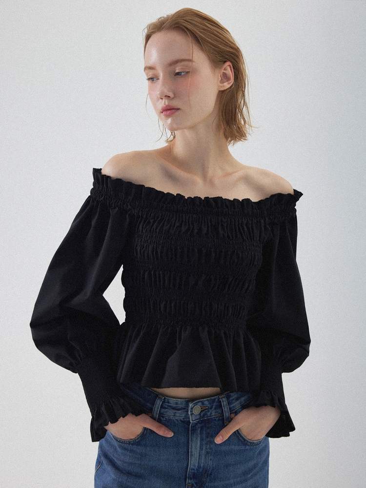 Ellie Off-Shoulder Smocked Blouse - Black