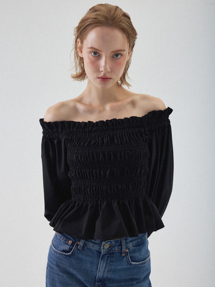 Ellie Off-Shoulder Smocked Blouse - Black