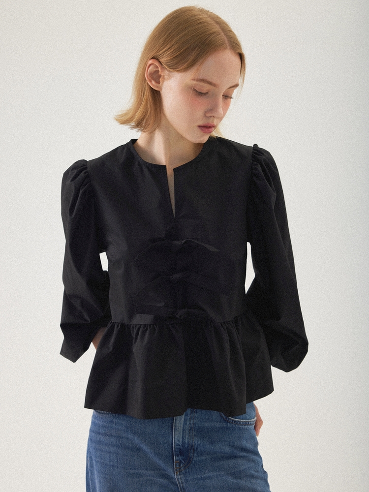 Julie Puff Long Sleeve Blouse - Black