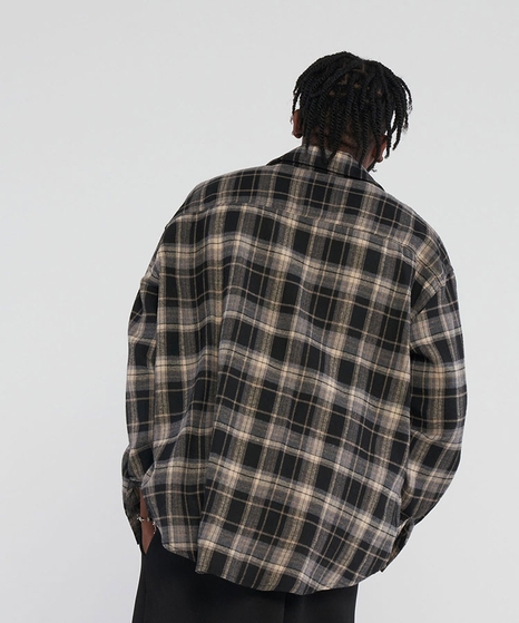 Retro oversized fit checkered shirt_Black