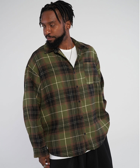 Retro oversized fit checkered shirt_Khaki