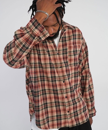 Retro oversized fit checkered shirt_Red