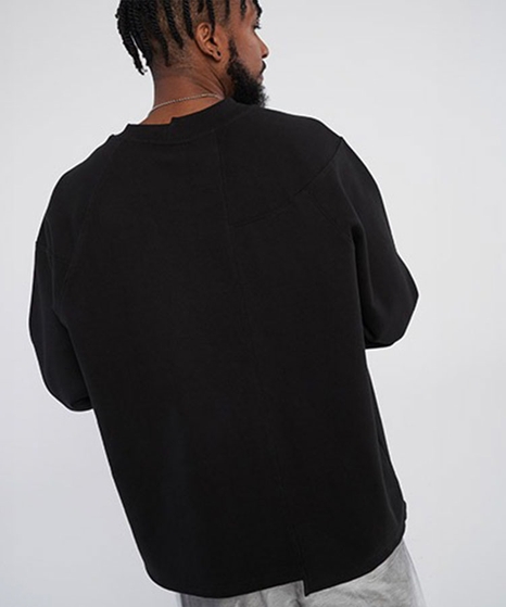 Unbalanced neck boxy sweatshirt_Black