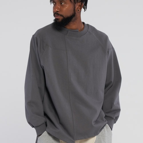 Unbalanced neck boxy sweatshirt_Gray