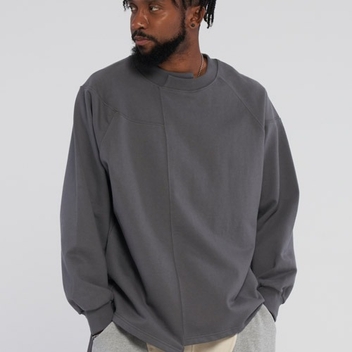 Unbalanced neck boxy sweatshirt_ Gray