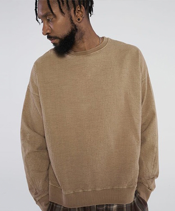 Front Panel Color Pigment Washing Sweatshirt_Camelbeige