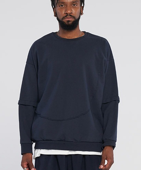 Front double layered sweatshirt_Darknavy