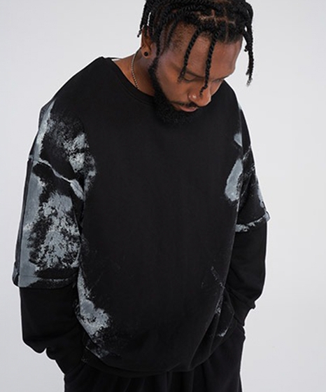 Layered Site Paint Sweatshirt_Black